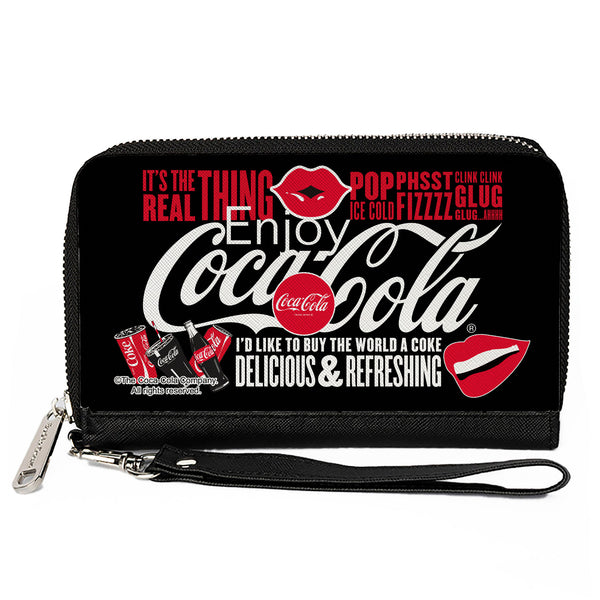 Buckle-Down PU Zip Around Wallet Rectangle - Coca-Cola IT'S THE REAL THING Collage Black/Red/White
