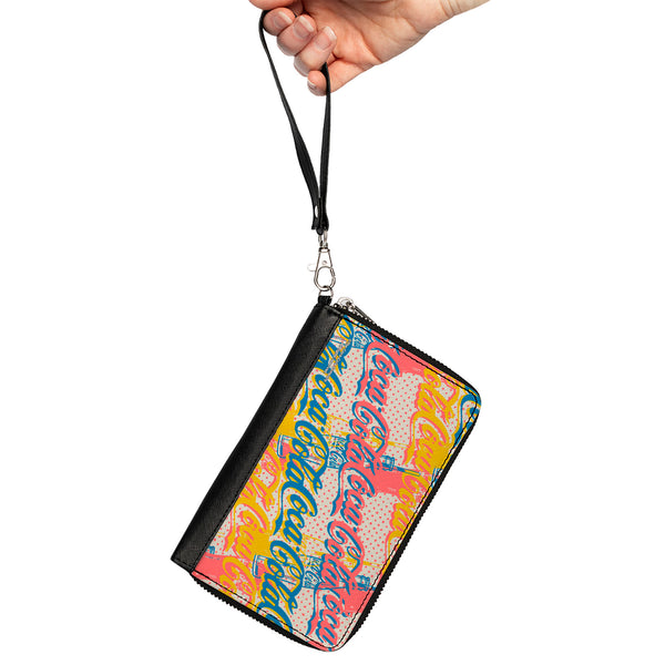Buckle-Down PU Zip Around Wallet Rectangle - COCA-COLA Script Logo Stacked Pop Art White/Multi Pastel