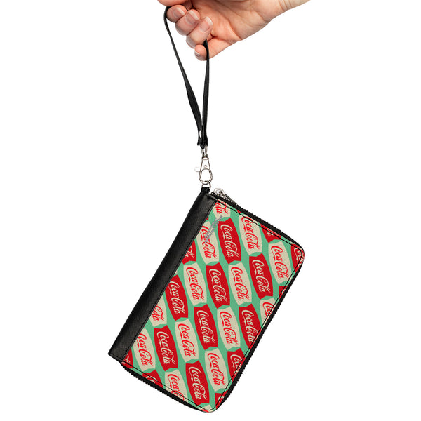 Buckle-Down PU Zip Around Wallet Rectangle - Coca-Cola Script Marquee Logo Green/Red/White