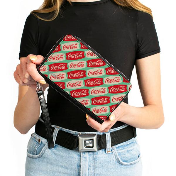Buckle-Down PU Zip Around Wallet Rectangle - Coca-Cola Script Marquee Logo Green/Red/White