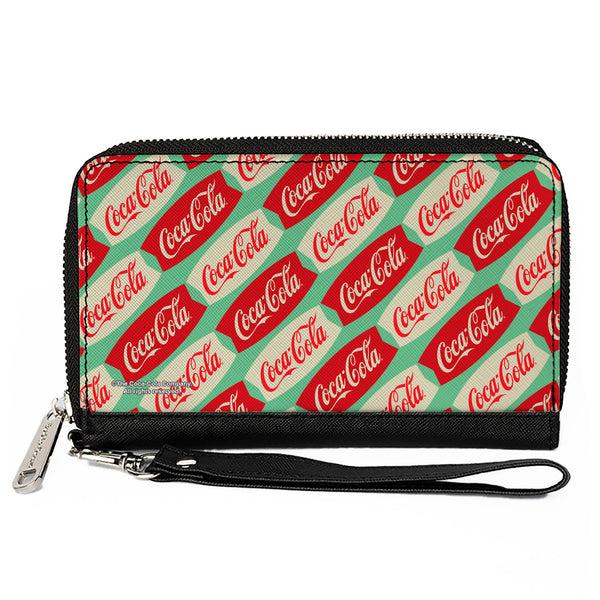 Buckle-Down PU Zip Around Wallet Rectangle - Coca-Cola Script Marquee Logo Green/Red/White
