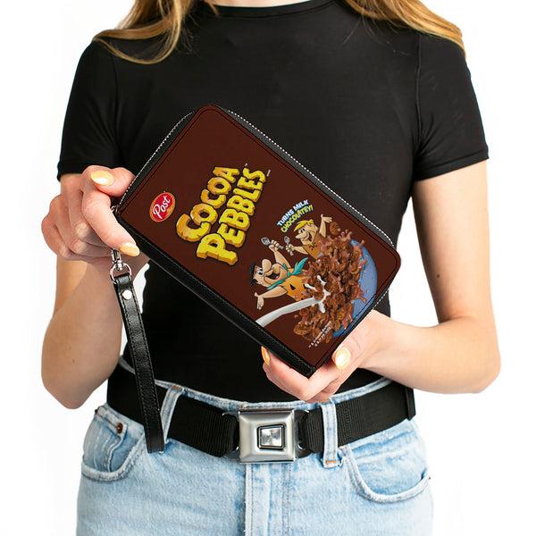 Buckle-Down PU Zip Around Wallet Rectangle - COCOA PEBBLES Fred Flintstone And Barney Rubble Cereal Box Replica Brown
