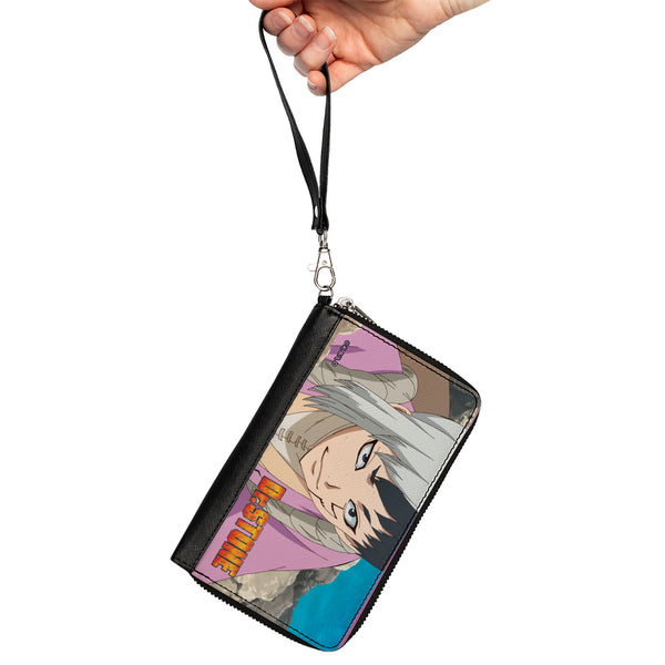 Buckle-Down PU Zip Around Wallet Rectangle - DR. STONE Gen Asagiri Hiking Pose And Title Logo