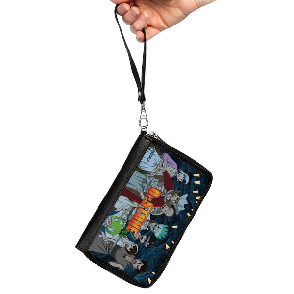 Buckle-Down PU Zip Around Wallet Rectangle - DR. STONE Nine Character Group Cave Pose And Title Logo Blues