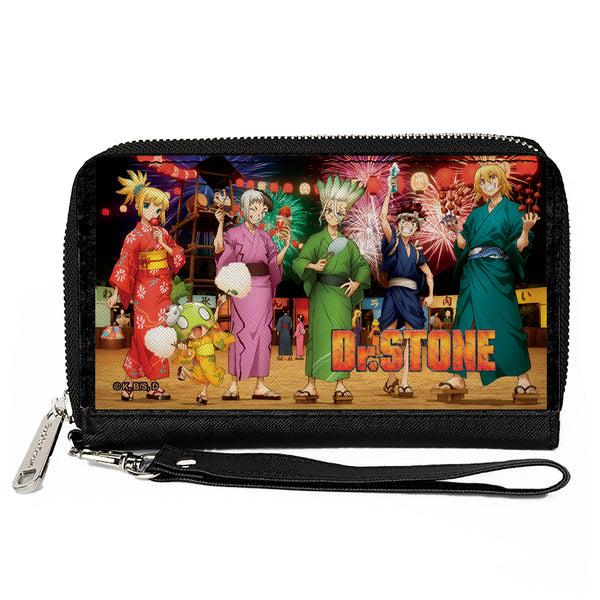 Buckle-Down PU Zip Around Wallet Rectangle - DR. STONE Six Character Festival Pose and Title Logo