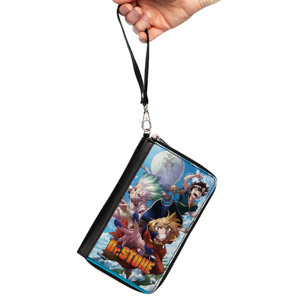 Buckle-Down PU Zip Around Wallet Rectangle - DR. STONE Three Character Group Pose And Title Logo