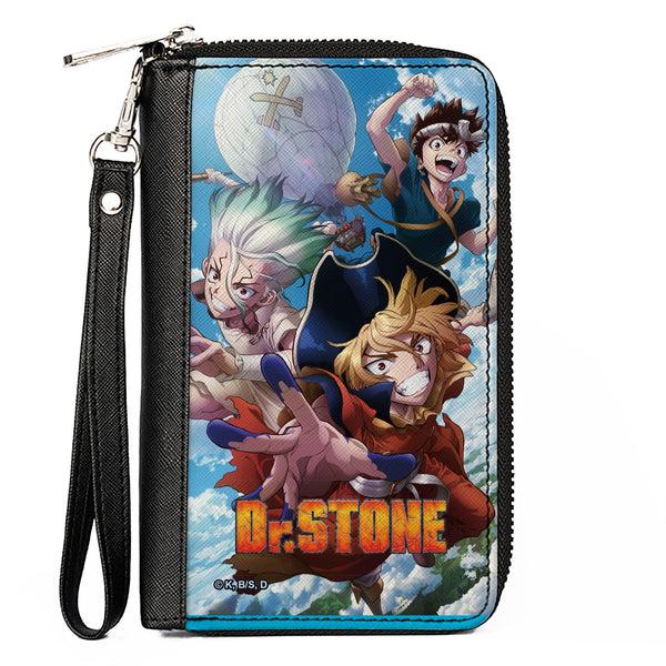 Buckle-Down PU Zip Around Wallet Rectangle - DR. STONE Three Character Group Pose and Title Logo