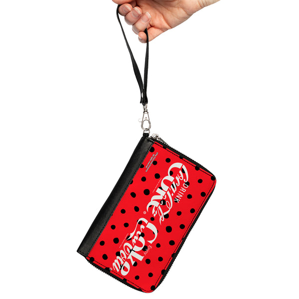 Buckle-Down PU Zip Around Wallet Rectangle - DRINK COCA-COLA COKE Polka Dot Red/Black/White