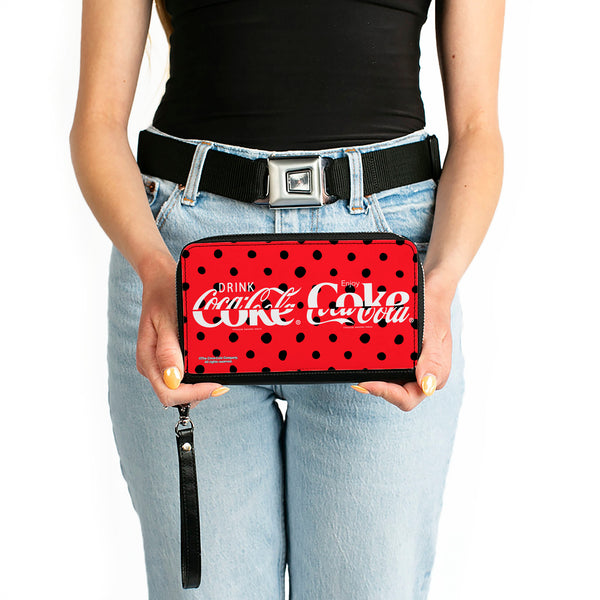 Buckle-Down PU Zip Around Wallet Rectangle - DRINK COCA-COLA COKE Polka Dot Red/Black/White