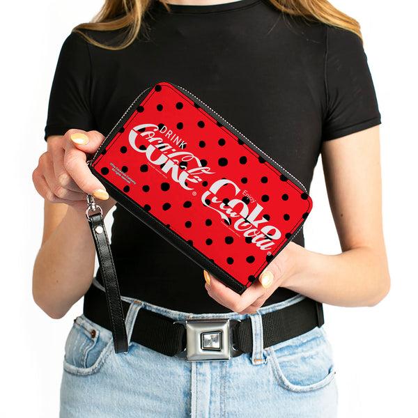 Buckle-Down PU Zip Around Wallet Rectangle - DRINK COCA-COLA COKE Polka Dot Red/Black/White