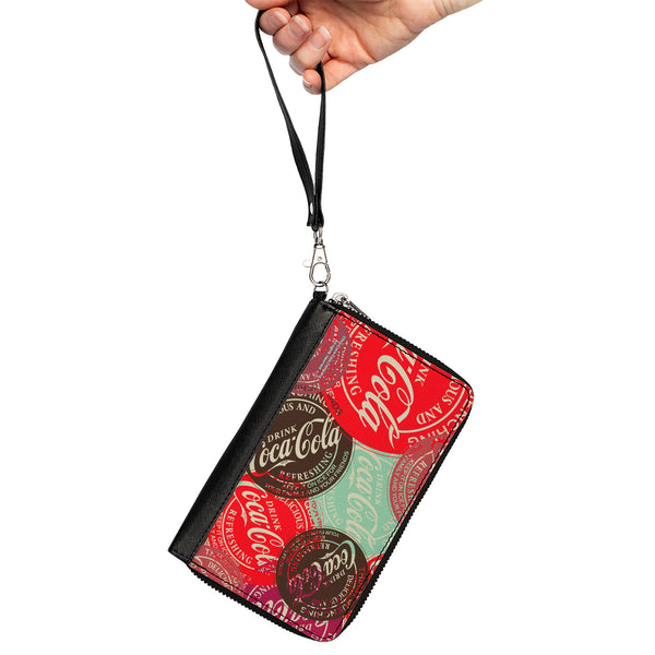 Buckle-Down PU Zip Around Wallet Rectangle - DRINK COCA-COLA Coke Patches Stacked Reds/Multi Color