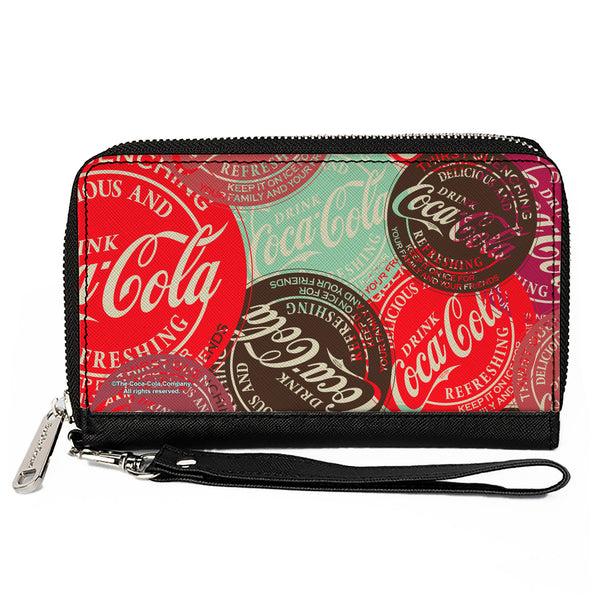 Buckle-Down PU Zip Around Wallet Rectangle - DRINK COCA-COLA Coke Patches Stacked Reds/Multi Color