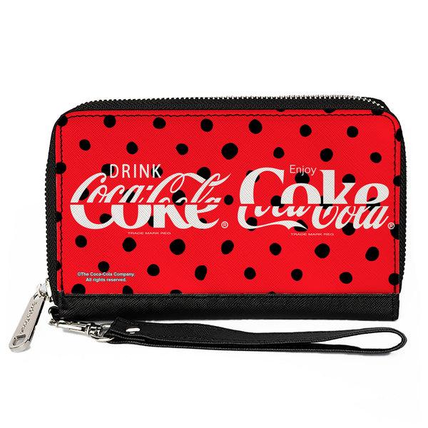 Buckle-Down PU Zip Around Wallet Rectangle - DRINK COCA-COLA COKE Polka Dot Red/Black/White