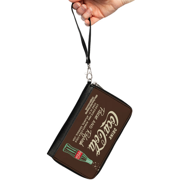 Buckle-Down PU Zip Around Wallet Rectangle - DRINK COCA-COLA PAUSE AND REFRESH Bottle Brown/White