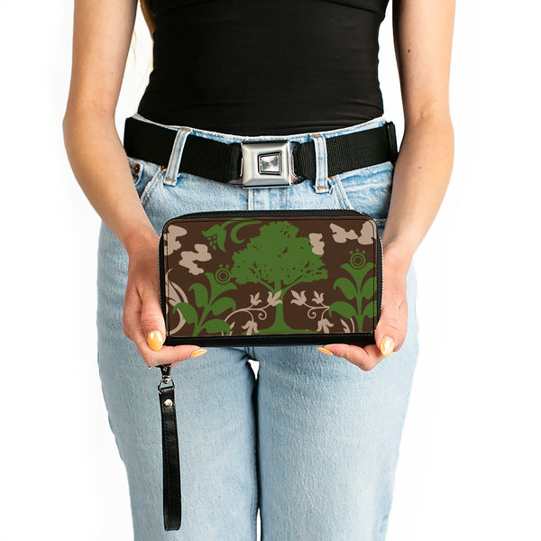 Buckle-Down PU Zip Around Wallet Rectangle - Earthy Brown/Green