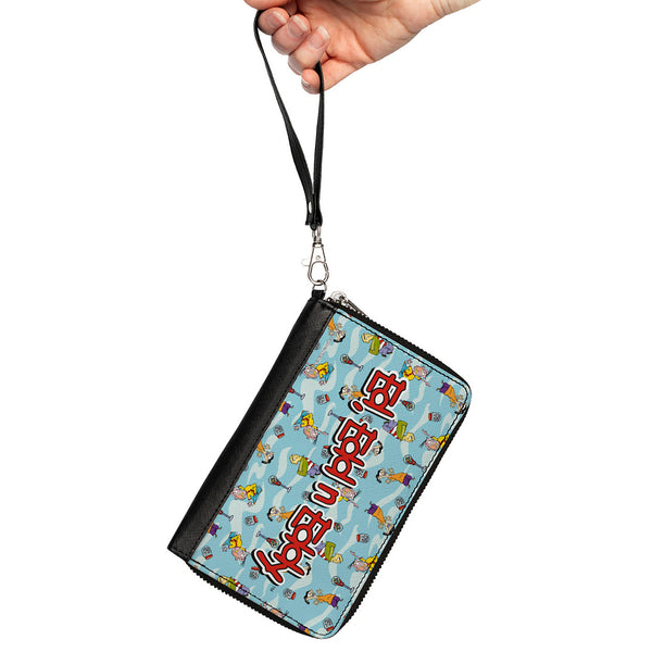 Buckle-Down PU Zip Around Wallet Rectangle - ED EDD N EDDY Title Logo And Character Poses Scattered Blues
