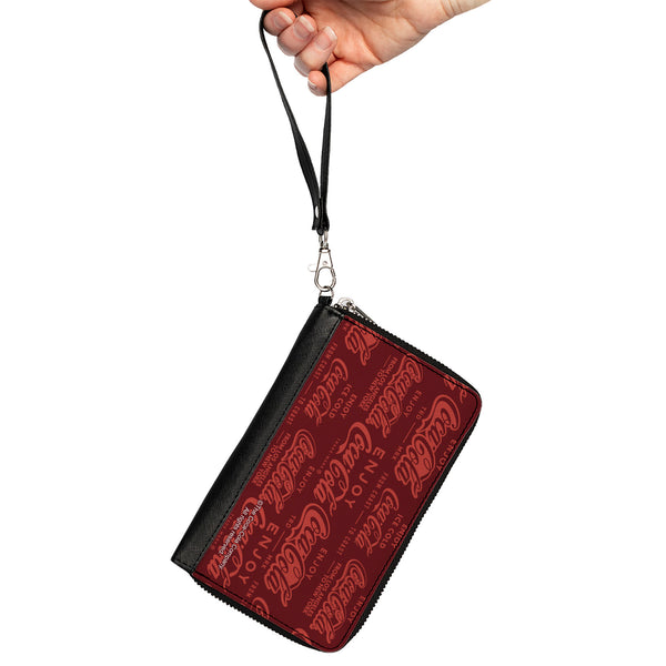 Buckle-Down PU Zip Around Wallet Rectangle - ENJOY COCA-COLA Logos Brown/Red