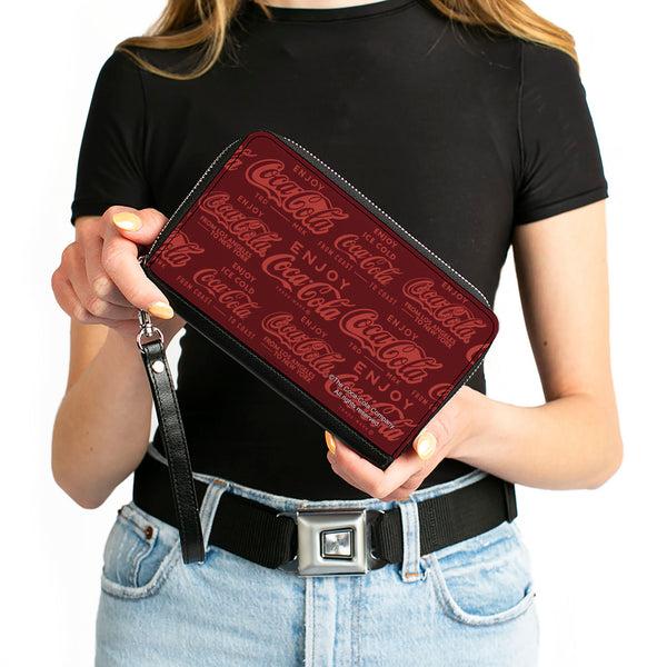 Buckle-Down PU Zip Around Wallet Rectangle - ENJOY COCA-COLA Logos Brown/Red