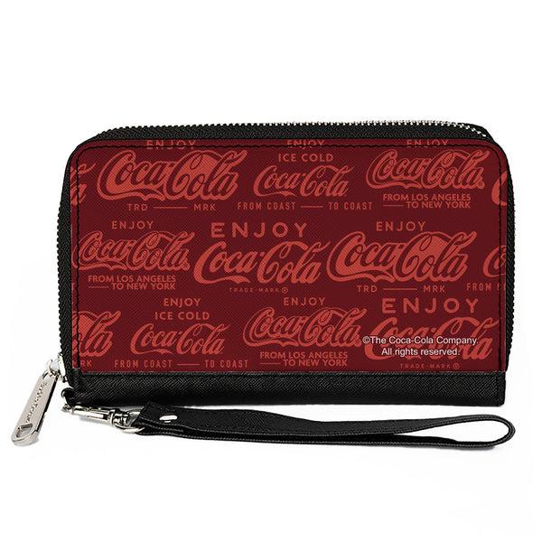 Buckle-Down PU Zip Around Wallet Rectangle - ENJOY COCA-COLA Logos Brown/Red