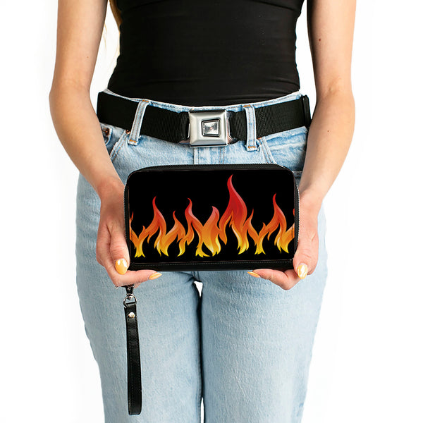 Buckle-Down PU Zip Around Wallet Rectangle - Flames Black/Reds/Orange/Yellows