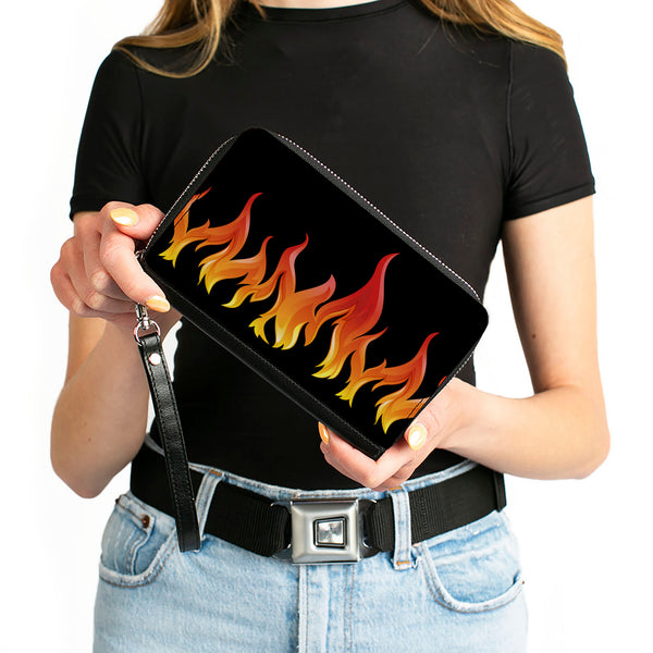 Buckle-Down PU Zip Around Wallet Rectangle - Flames Black/Reds/Orange/Yellows