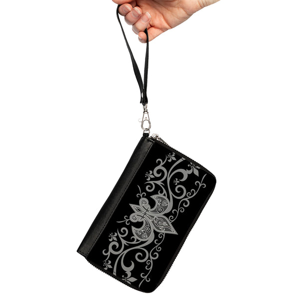 Buckle-Down PU Zip Around Wallet Rectangle - Fleur-de-Lis W/Filigree Black/Gray