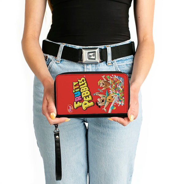 Buckle-Down PU Zip Around Wallet Rectangle - FRUITY PEBBLES Fred Flintstone And Barney Rubble Cereal Box Replica Bright Red