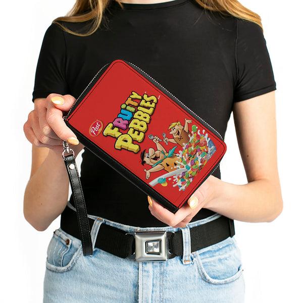 Buckle-Down PU Zip Around Wallet Rectangle - FRUITY PEBBLES Fred Flintstone And Barney Rubble Cereal Box Replica Bright Red