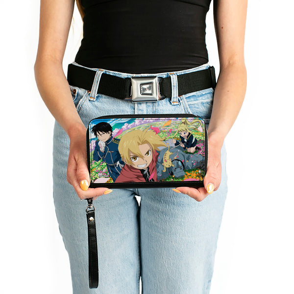 Buckle-Down PU Zip Around Wallet Rectangle - Fullmetal Alchemist Brotherhood Four Character And Cat Group Scene