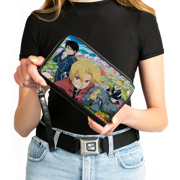 Buckle-Down PU Zip Around Wallet Rectangle - Fullmetal Alchemist Brotherhood Four Character And Cat Group Scene