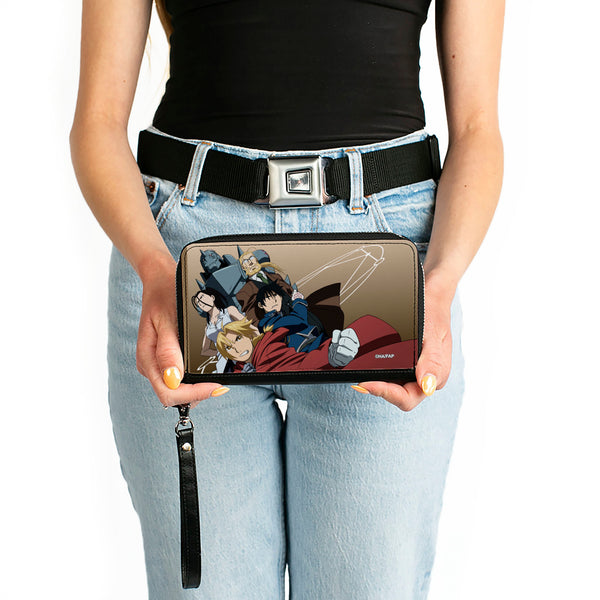 Buckle-Down PU Zip Around Wallet Rectangle - Fullmetal Alchemist Brotherhood Five Character Pose Tan