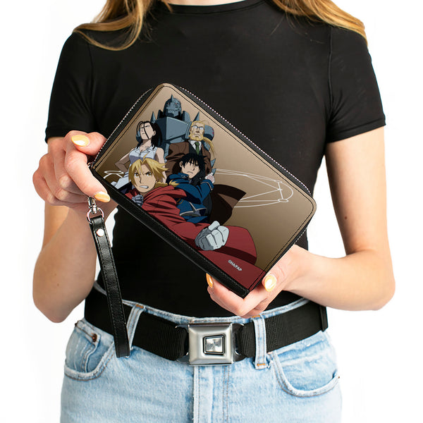 Buckle-Down PU Zip Around Wallet Rectangle - Fullmetal Alchemist Brotherhood Five Character Pose Tan