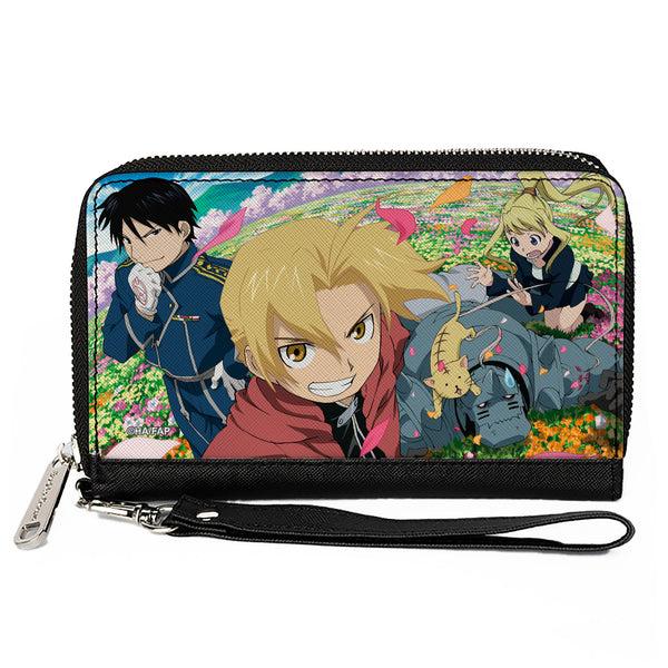 Buckle-Down PU Zip Around Wallet Rectangle - Fullmetal Alchemist Brotherhood Four Character and Cat Group Scene