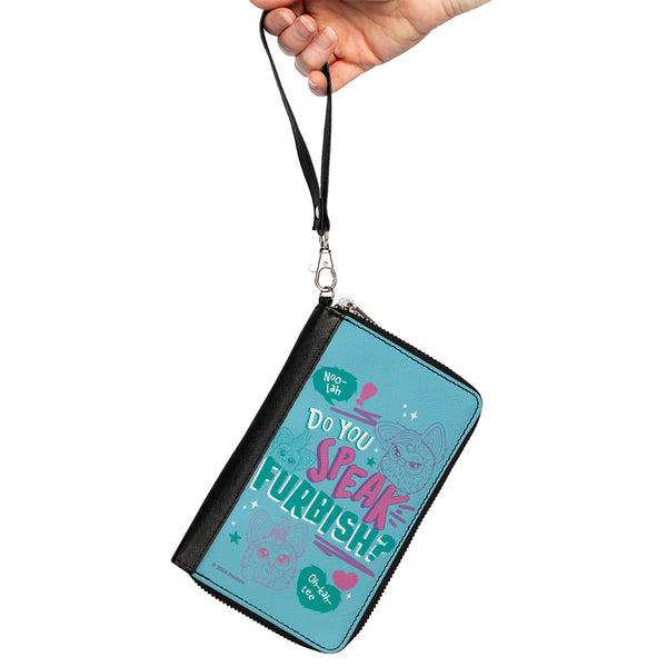 Buckle-Down PU Zip Around Wallet Rectangle - Furby DO YOU SPEAK FURBISH Poses And Quote Blues/Purple