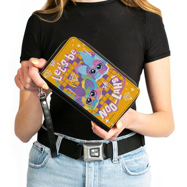 Buckle-Down PU Zip Around Wallet Rectangle - Furby Furblets Ray-Vee And Luv-Lee LET'S BE NOO-LAHS Pose Orange/Purple