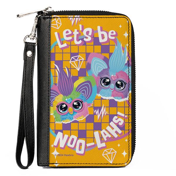 Buckle-Down PU Zip Around Wallet Rectangle - Furby Furblets Ray-Vee and Luv-Lee LET'S BE NOO-LAHS Pose Orange/Purple