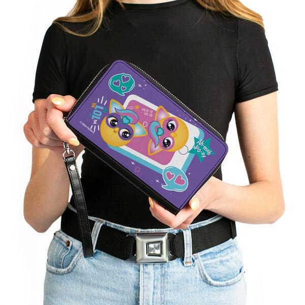 Buckle-Down PU Zip Around Wallet Rectangle - Furby Furbmoji BFFs Pose And Quotes Purple/Multi Color