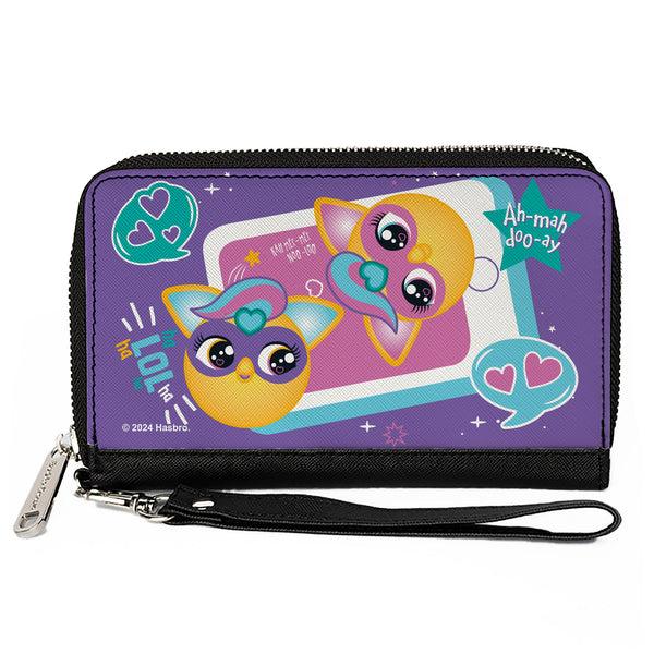 Buckle-Down PU Zip Around Wallet Rectangle - Furby Furbmoji BFFs Pose and Quotes Purple/Multi Color