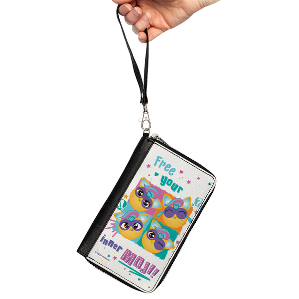 Buckle-Down PU Zip Around Wallet Rectangle - Furby Furbmoji FREE YOUR INNER MOJI Expressions White/Multi Color