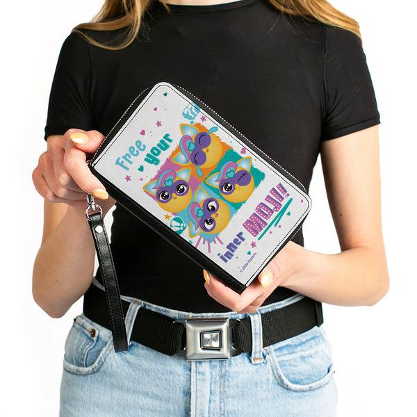 Buckle-Down PU Zip Around Wallet Rectangle - Furby Furbmoji FREE YOUR INNER MOJI Expressions White/Multi Color