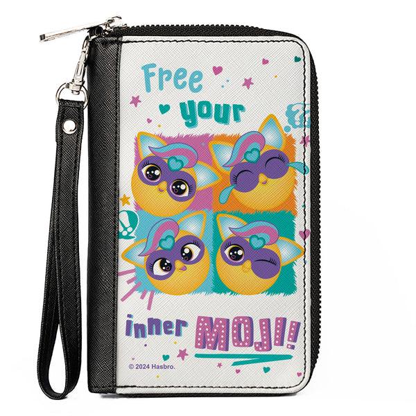 Buckle-Down PU Zip Around Wallet Rectangle - Furby Furbmoji FREE YOUR INNER MOJI Expressions White/Multi Color
