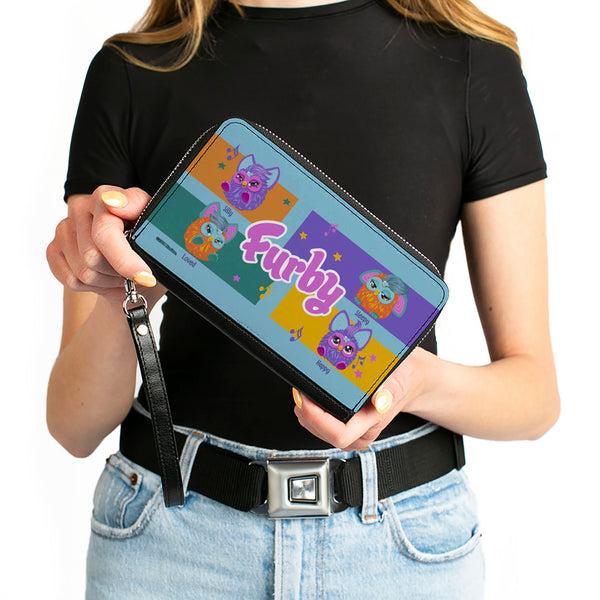 Buckle-Down PU Zip Around Wallet Rectangle - FURBY Purple And Orange Mood Blocks And Title Logo Blue/Multi Color