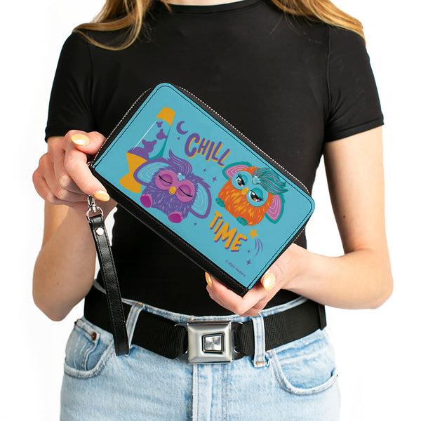 Buckle-Down PU Zip Around Wallet Rectangle - Furby Purple And Orange Furby CHILL TIME Pose Blue/Purple
