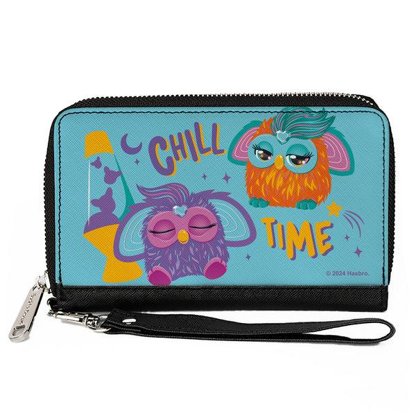 Buckle-Down PU Zip Around Wallet Rectangle - Furby Purple and Orange Furby CHILL TIME Pose Blue/Purple