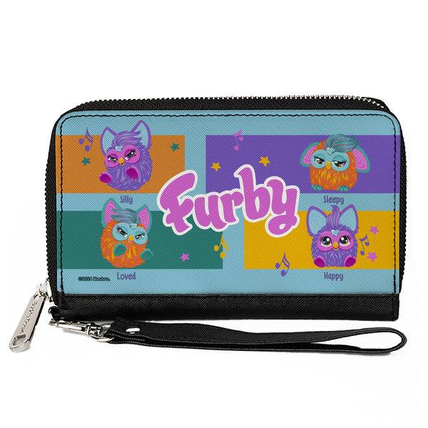 Buckle-Down PU Zip Around Wallet Rectangle - FURBY Purple and Orange Mood Blocks and Title Logo Blue/Multi Color