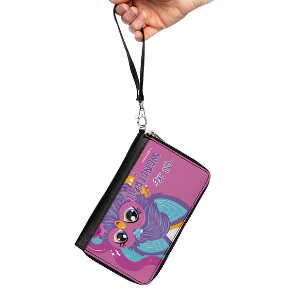 Buckle-Down PU Zip Around Wallet Rectangle - Furby Purple Furby YOU ARE WONDERFUL Running Pose Pinks/Purples