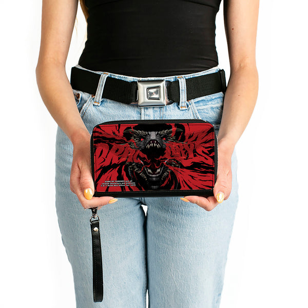 Buckle-Down PU Zip Around Wallet Rectangle - Game Of Thrones DRACARYS Dragon Fire Black/Reds