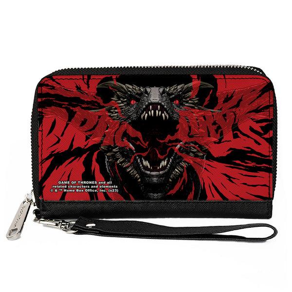 Buckle-Down PU Zip Around Wallet Rectangle - Game of Thrones DRACARYS Dragon Fire Black/Reds