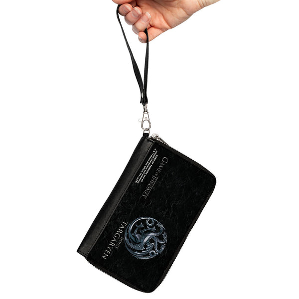 Buckle-Down PU Zip Around Wallet Rectangle - GAME OF THRONES HOUSE TARGARYEN Three-Headed Dragon Sigil Black/Silvers