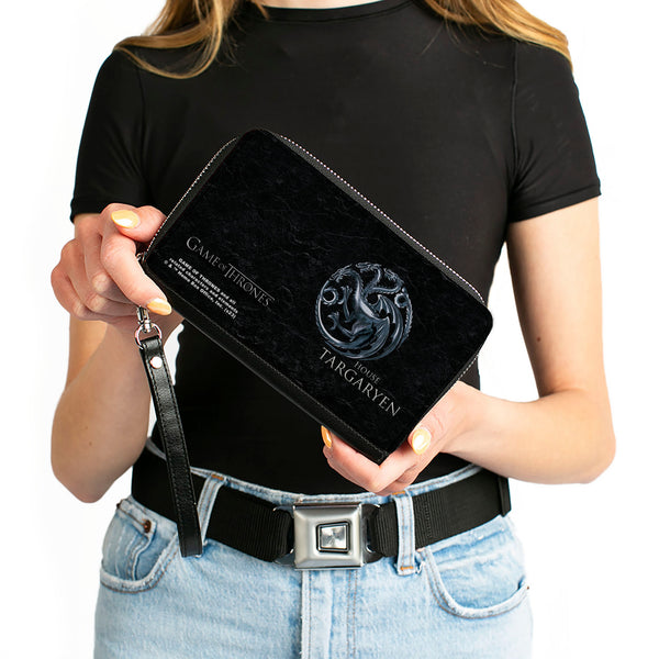 Buckle-Down PU Zip Around Wallet Rectangle - GAME OF THRONES HOUSE TARGARYEN Three-Headed Dragon Sigil Black/Silvers